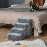 Four-Level Pet Stairs with Soft Flannel Cover – Sturdy Steps for Cats and Small Pets, Light Grey