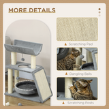 Cat Tree Tower for Indoor Cats with Scratching Posts, Padded Bed and Toy Ball – Light Grey