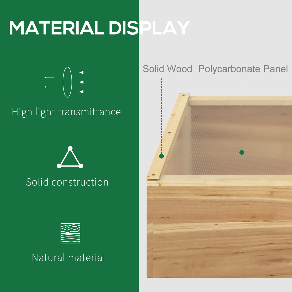 Outsunny Wooden Cold Frame Greenhouse with Polycarbonate Panels & Lifting Roof – 100 x 50 x 36cm, Natural
