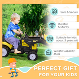 HOMCOM Pedal Go Kart Ride-On Excavator with Metal Frame, Hand Brake & Front Digger – Kids Toy, Yellow and Black