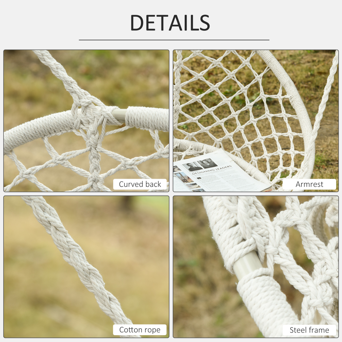 Outsunny Large Macramé Hanging Hammock Chair with Metal Frame – Two-Seater Indoor & Garden Swing, Cream White