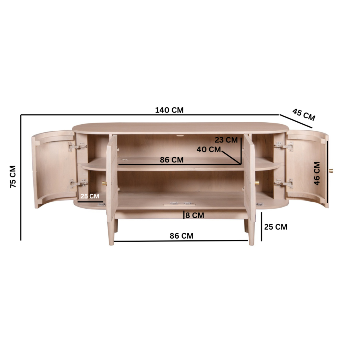 Valencia Cane & Mango Wood 4 Door Sideboard – Hand-Crafted Natural Storage Cabinet