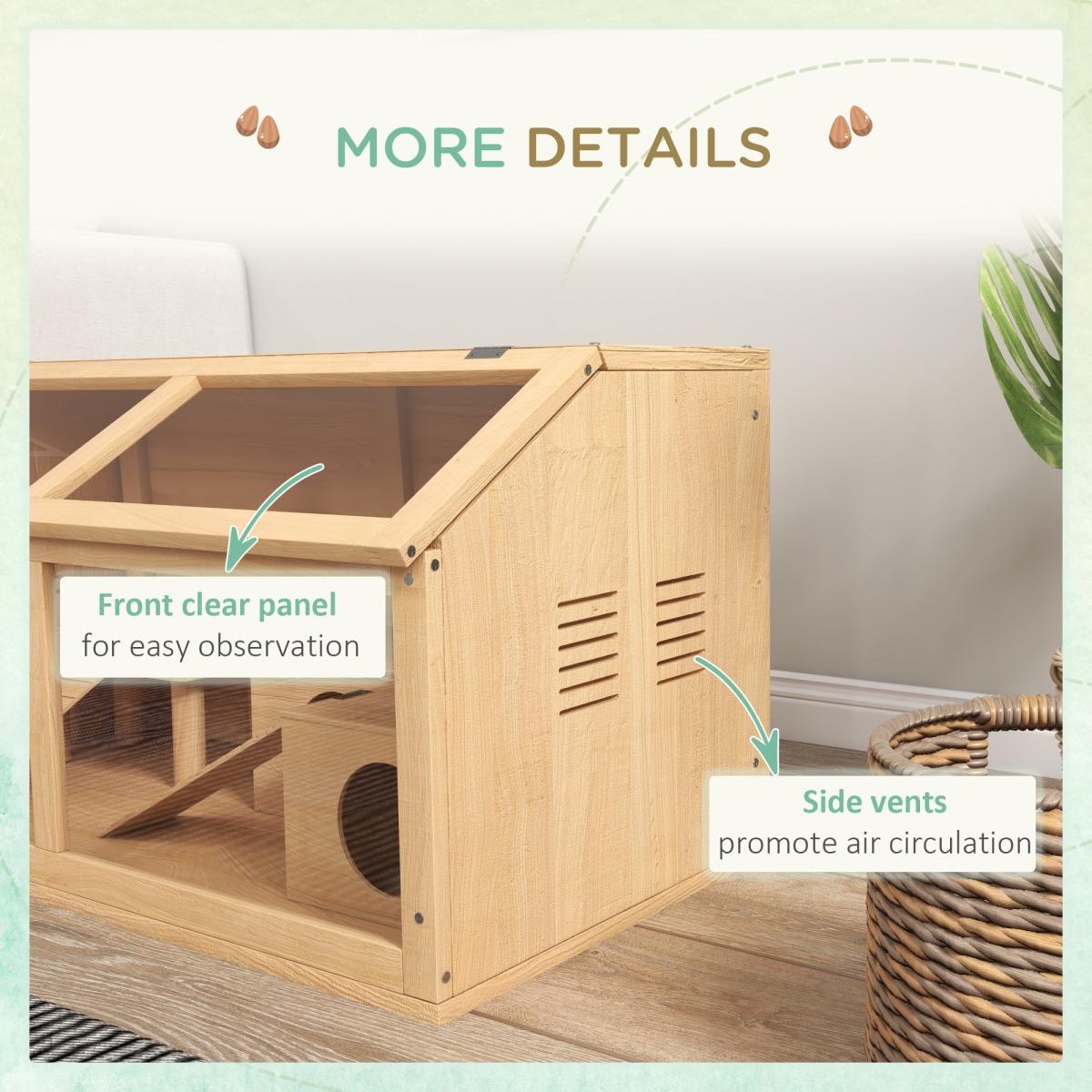PawHut Wooden Hamster Cage for Gerbils with Suspension Bridge, Ladders, Platform & Hut – Natural Wood