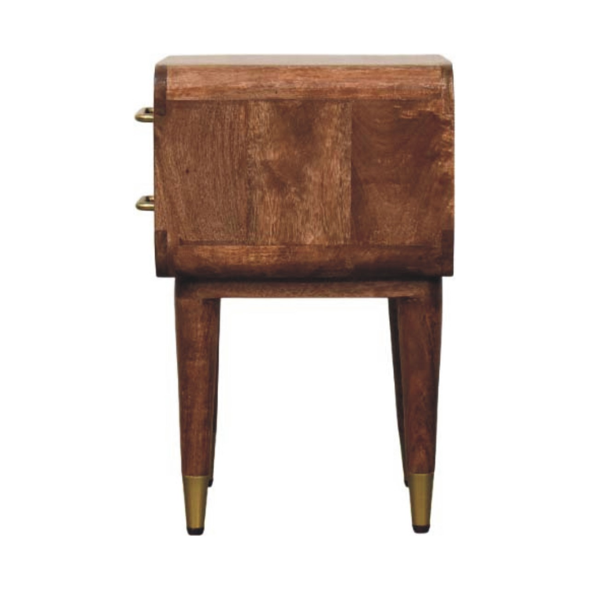 Artisan Furniture Solid Wood Astor 2-Drawer Nightstand with Brass Handles – Mid-Century Bedside, Roasted Almond