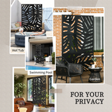 Outsunny Metal Garden Privacy Screen with Stand – 3 Panel Leaf Design Trellis, Black