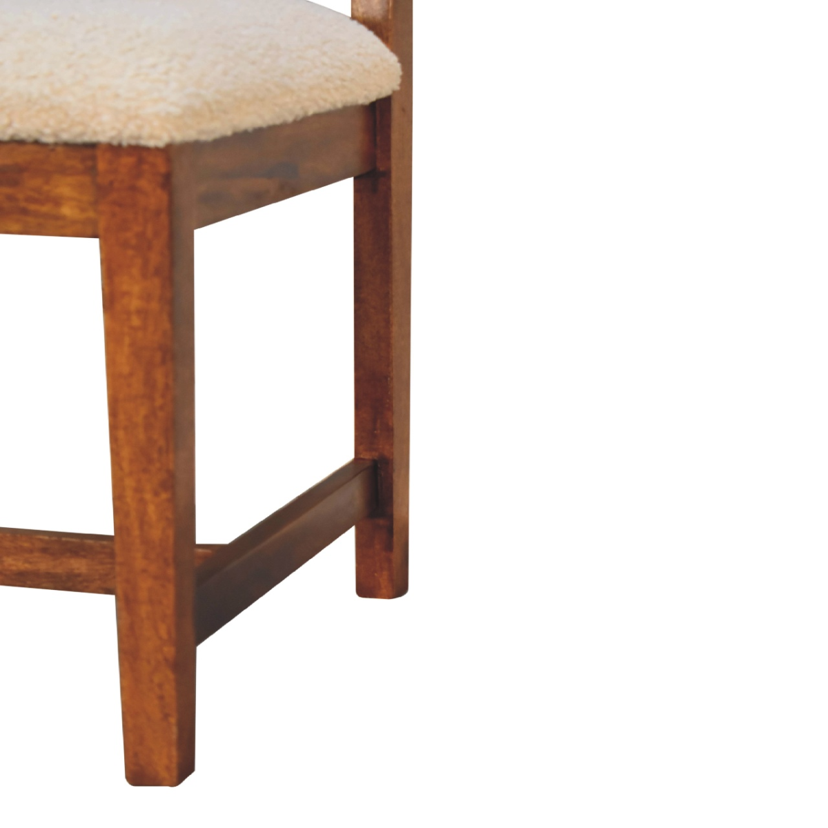 Artisan Furniture Boucle Upholstered Chair with Rattan Back & Solid Mango Wood Frame – Cream and Brown
