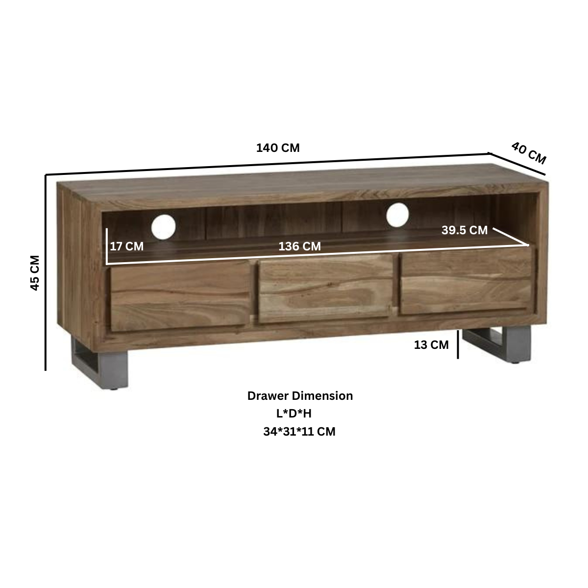 Baltic Live Edge Media Unit – Solid Wood TV Stand with Storage for Consoles and Media Devices