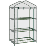 Mini Greenhouse with 3-Tier Shelves, Steel Frame & Roll-Up Zipped Door – Compact Plant Grow House, Dark Green
