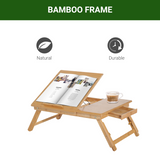 HOMCOM Portable Bamboo Laptop Desk with Adjustable Height, Tablet Holder, Drawer & Cup Slot – Bed Tray