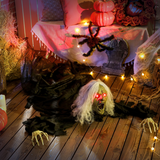 Outsunny 183cm Life Size Zombie Old Lady Halloween Decoration with Sound & Light-Up Eyes – Black