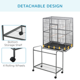 Pawhut Rolling Bird Cage with Detachable Stand, Storage Shelf, Wooden Perches & Food Containers