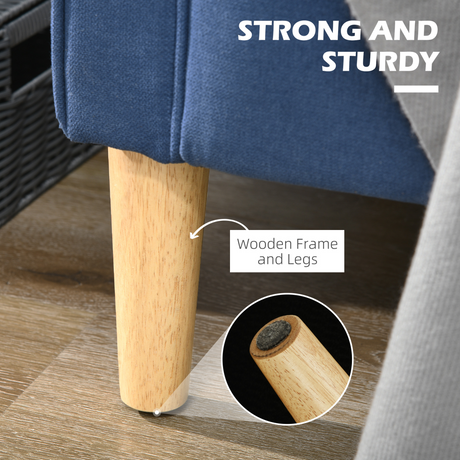 HOMCOM Blue Loveseat Sofa wood frame and felt pads close-up