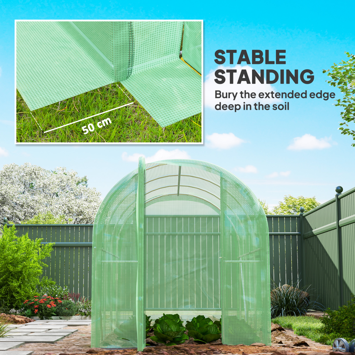 Outsunny 3 x 2 x 2m Polytunnel Greenhouse with Hinged Door, Galvanised Steel Frame, Clear PE Cover
