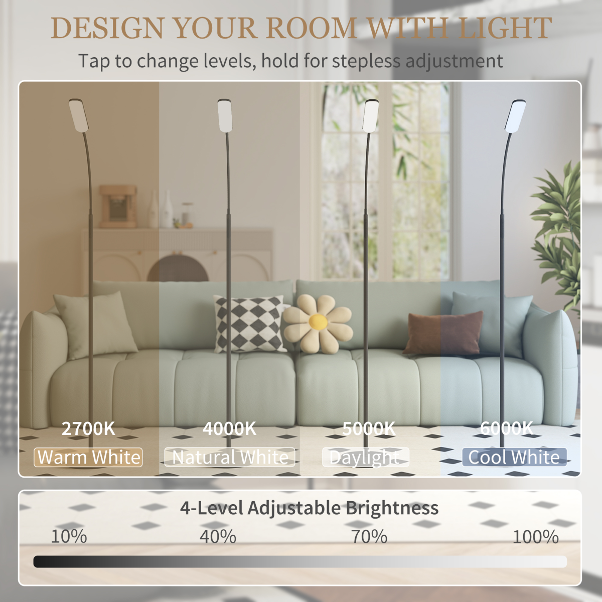HOMCOM LED Floor Lamp for Living Room with Magnetic Remote Control, Black