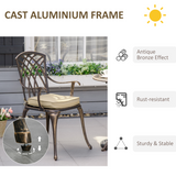 Outsunny 3-Piece Cast Aluminium Garden Bistro Set with Cushions & Parasol Hole – Table and 2 Chairs, Bronze