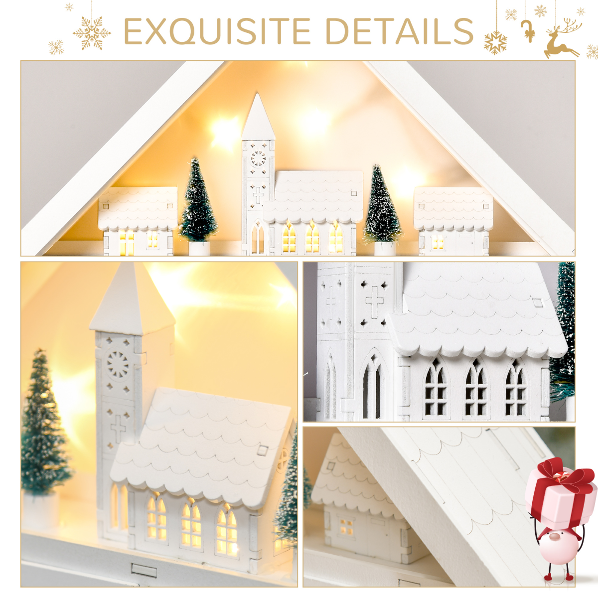 HOMCOM 24-Drawer Wooden Christmas Advent Calendar with LED Lights – Light-Up Countdown, White