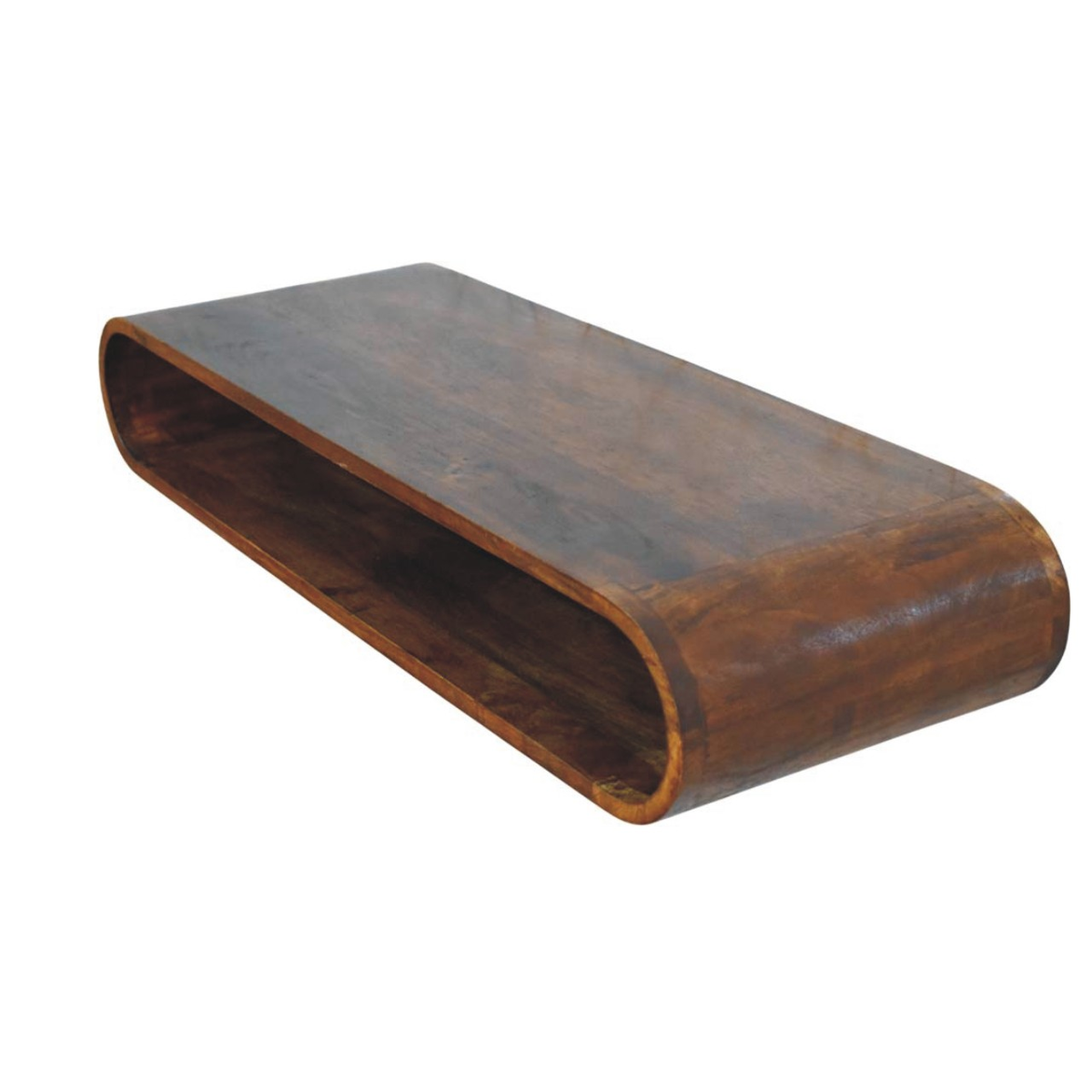 Artisan Furniture Arc Solid Mango Wood Wall-Mounted Media Console with Open Shelf – Floating Design, Chestnut