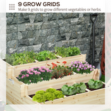 Outsunny 3-Tier Raised Garden Flower Bed with 9 Grow Grids and Non-Woven Fabric Liner – Fir Wood