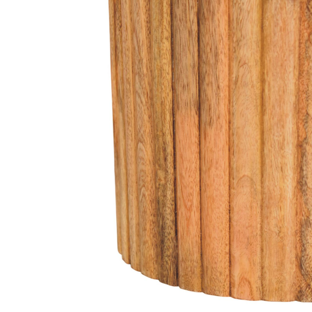 Artisan Furniture Solid Wood Fluted Side Table with Marble Top – Oakish Finish, Brown & White