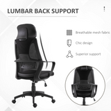 Mesh Back Office Chair with Adjustable Padded Headrest, Wide Seat & 360° Swivel – Home Office Chair, Black