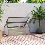 Wooden Cold Frame Greenhouse with Polycarbonate Panels & Adjustable Roof – Portable Garden Planter, Grey