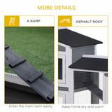 Wooden Rabbit Hutch and Run with Elevated House, Ramp, Asphalt Roof and Slide-Out Trays – 157 x 53 x 93cm