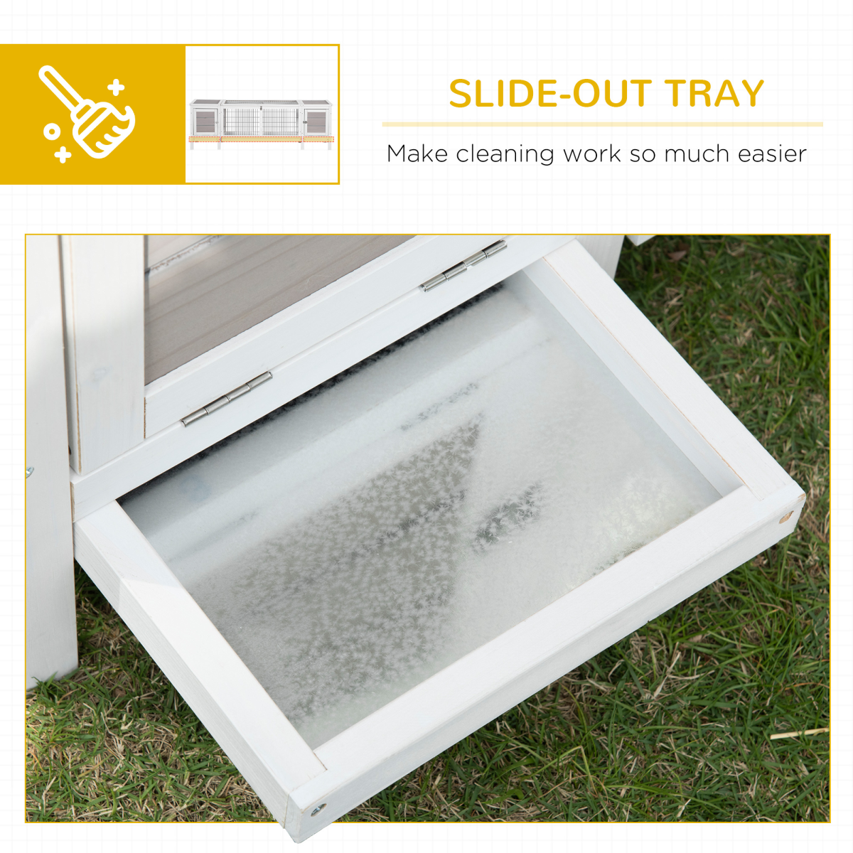 Indoor Wooden Rabbit Hutch with Run, Removable Divider & Slide-Out Tray – Small Animal Cage, White & Grey