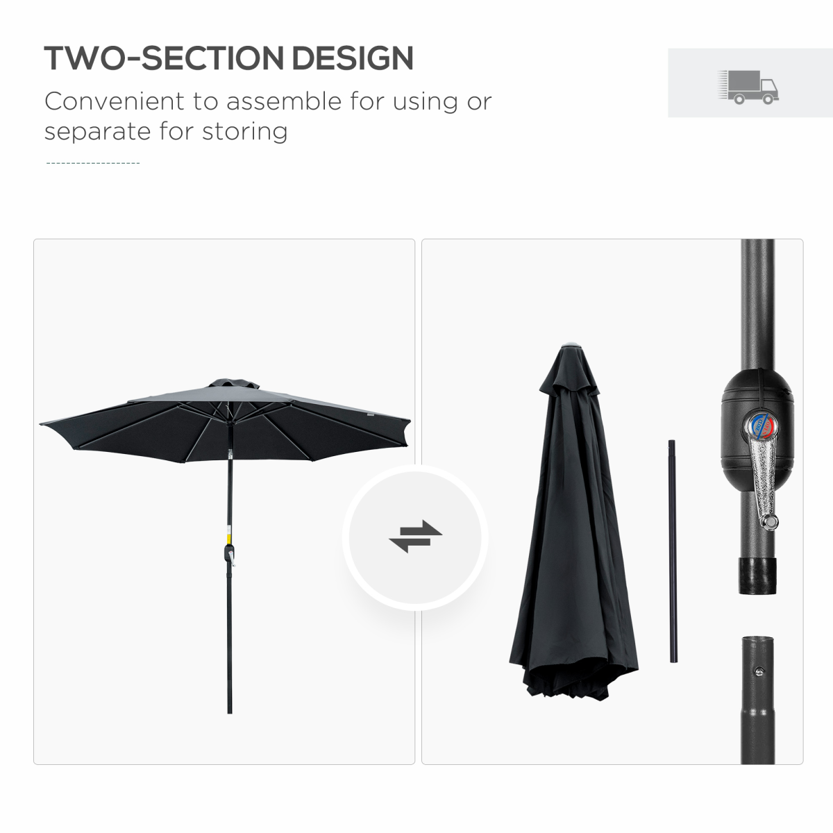 Outsunny 3m Patio Parasol with Push-Button Tilt & Crank Handle, Vented Canopy, Steel Frame – Black