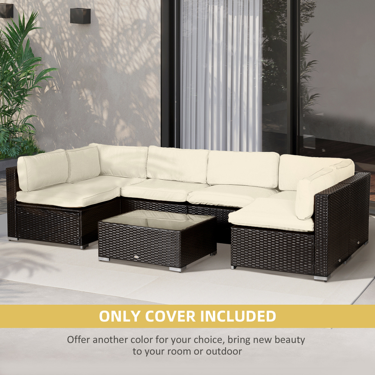 Outsunny Replacement Cushion Covers for Outdoor Rattan Furniture – Zip Fastening Polyester, Beige