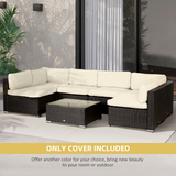 Outsunny Replacement Cushion Covers for Outdoor Rattan Furniture – Zip Fastening Polyester, Beige