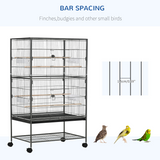 Bird Cage Aviary for Budgies and Canaries with Rolling Stand and Slide-Out Tray – Perches and Food Cups, Grey