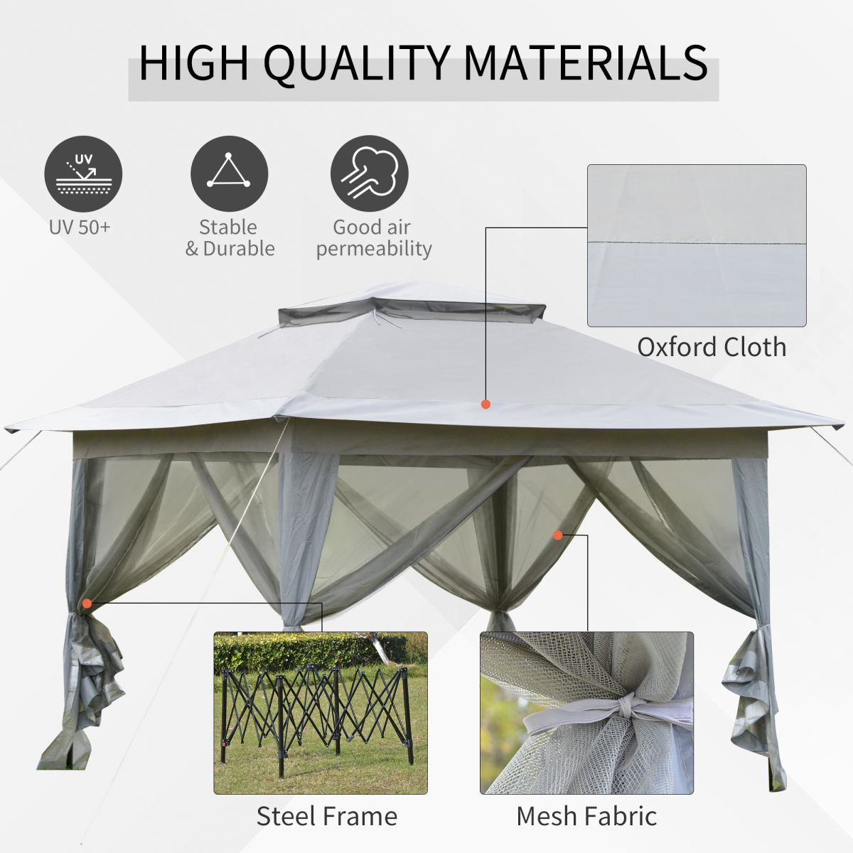 Outsunny 3.6x3m Foldable Pop-Up Party Canopy with Steel Frame, Mesh Sidewalls & Roller Bag