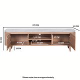 Ashford Natural Marble & Wood Large TV Cabinet, 170cm – Media Storage Unit with Spacious Top