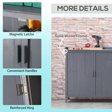 Outsunny Potting Bench Storage Cabinet with Galvanised Worktop & Magnetic Doors – Fir Wood Workstation, Grey
