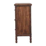 Artisan Furniture Solid Wood Bamboo Carved 3 Drawer Chest with Brass Knobs – Bedroom Storage, Brown