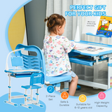HOMCOM Kids Study Desk and Chair Set with USB Lamp, Tiltable Tabletop and Adjustable Height, Blue