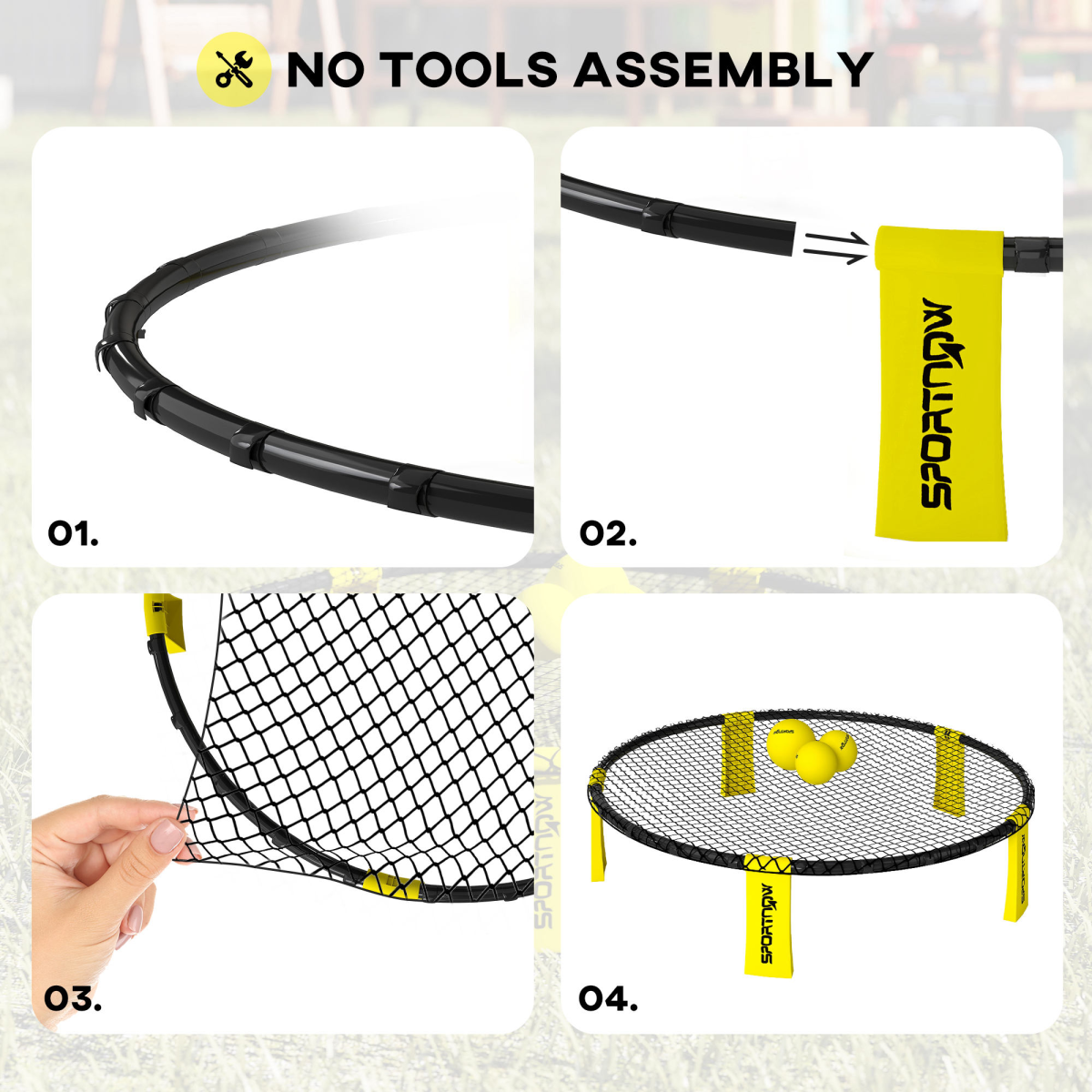 SPORTNOW Spike Ball Set with Net, 3 Balls, Pump & Carry Bag – Portable Mini Beach & Garden Game, Yellow/Black