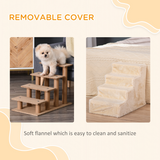 Four-Step Pet Stairs with Soft Flannel Removable Cover – Pet Steps for Cats and Small Pets, Beige