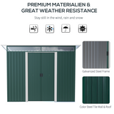 Outsunny Pent Roof Metal Garden Shed with Foundation & Sliding Door, 260 x 133 x 200cm – Green