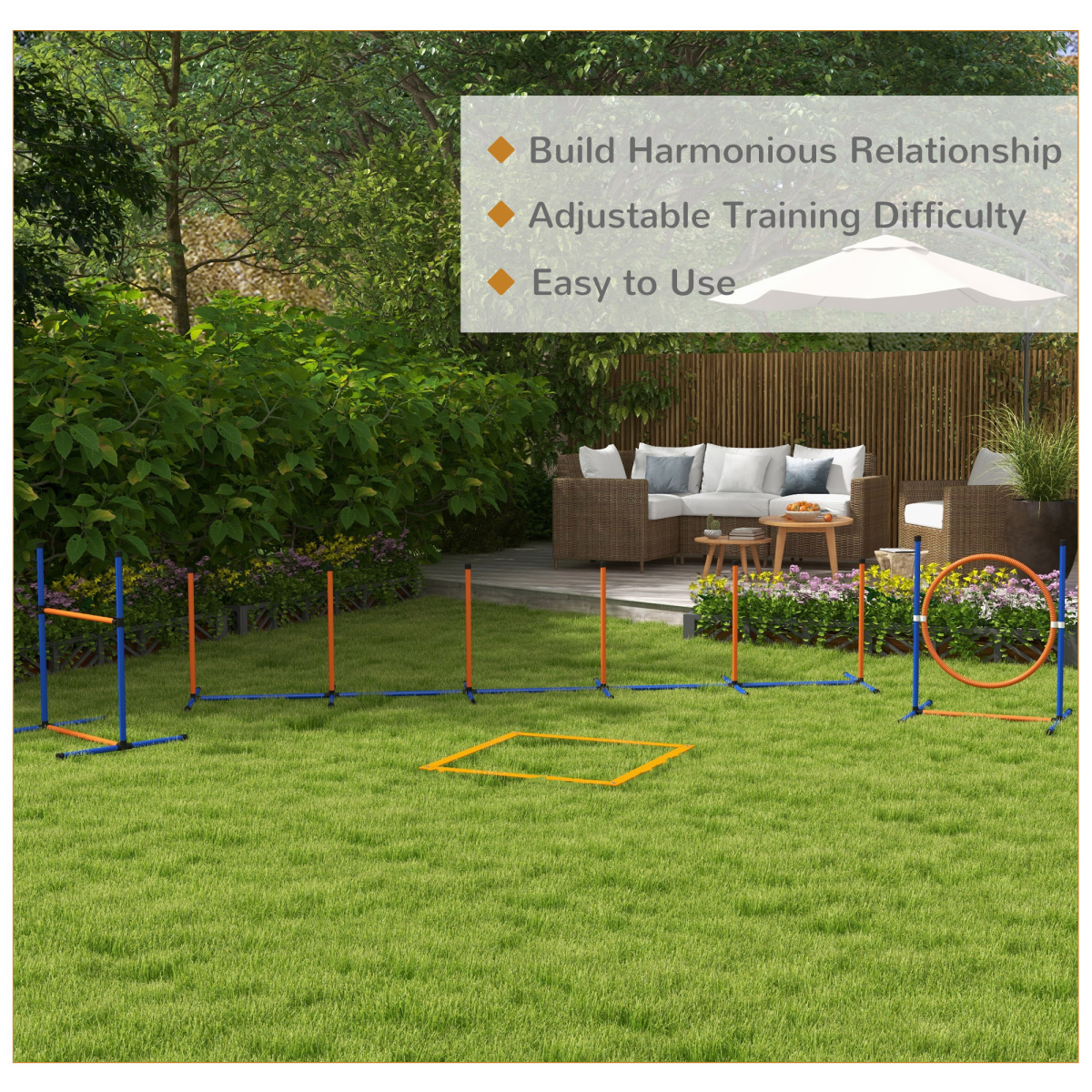 PawHut 4 Piece Dog Agility Training Set with Weave Poles, Pause Box, Hurdle, Jumping Ring & Carry Bag – Outdoor Games