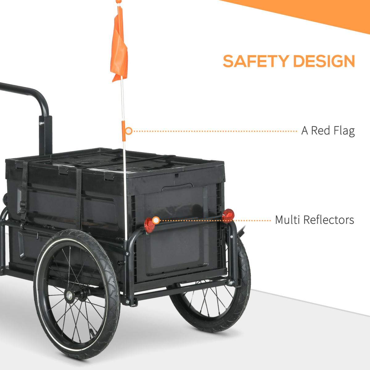 HOMCOM Bicycle Trailer with 65L Foldable Storage Box, Pneumatic Tyres and Quick-Release Wheels – Black