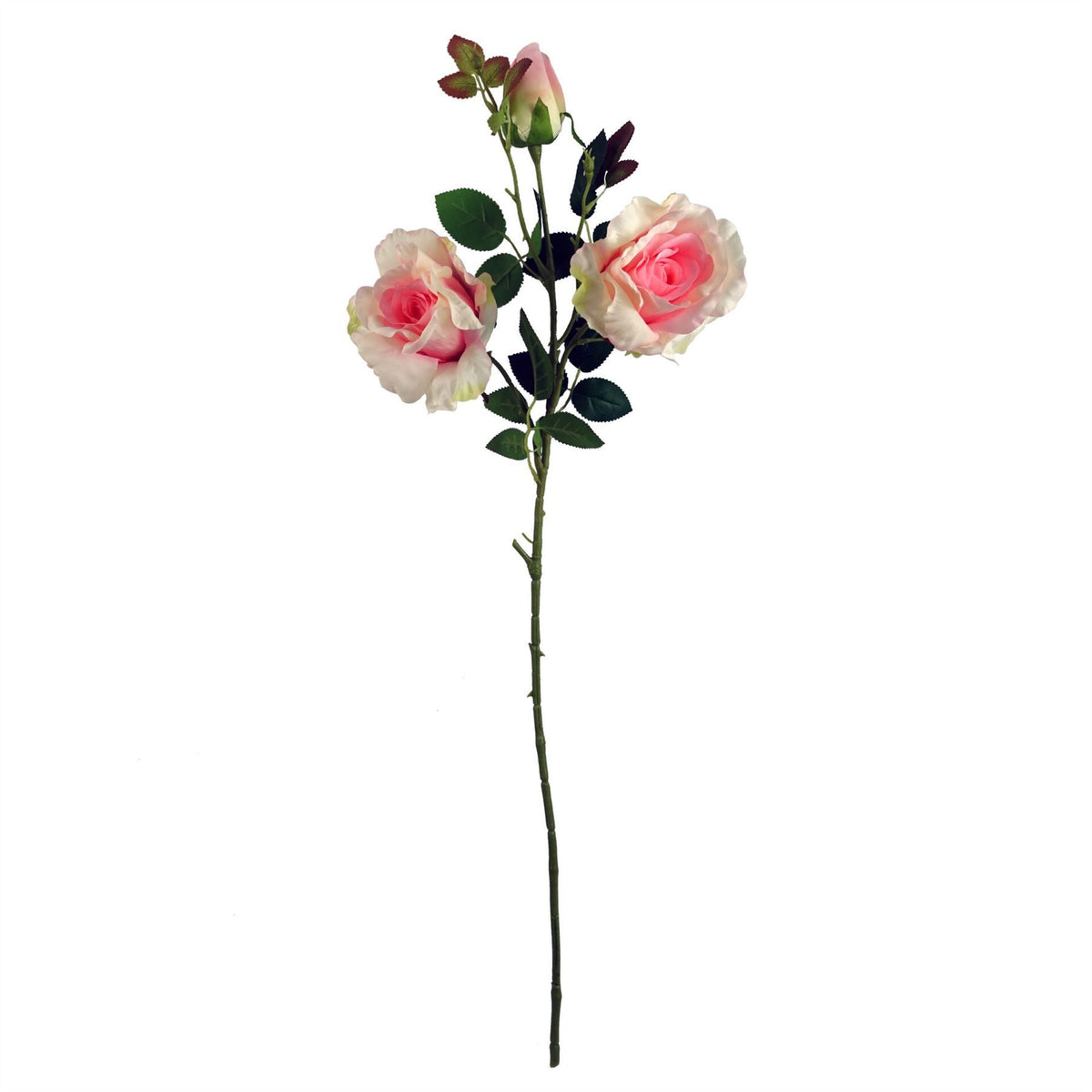 80cm Artificial Pink Rose Stem – 3 flowers