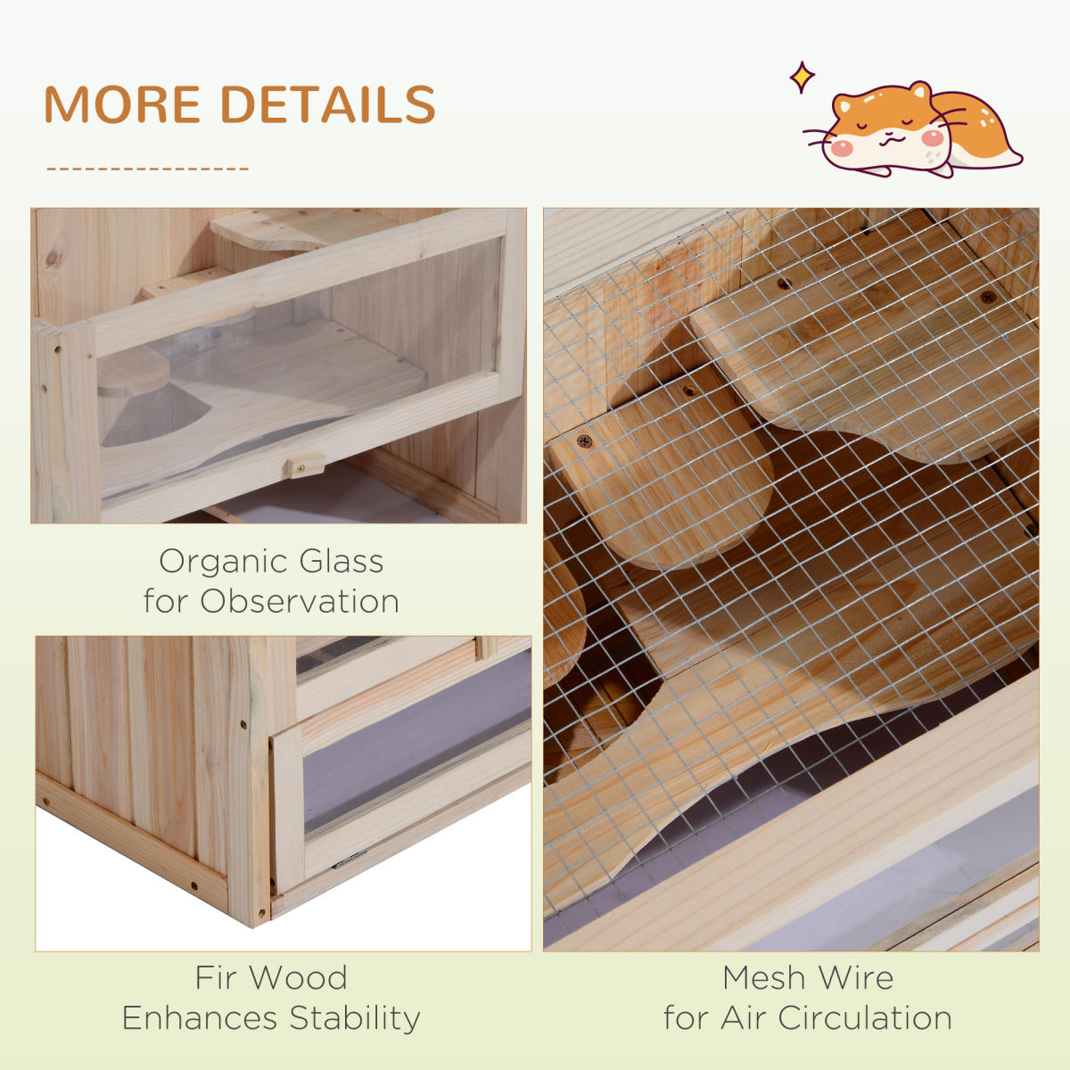 PawHut Wooden Hamster Cage with 2 Levels, Openable Mesh Roof & Ramp – Small Animal Hutch, 60 x 35 x 42cm