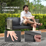 Outsunny 4 Seater Rattan Garden Furniture Set with Tempered Glass Coffee Table – Outdoor Sofa Set, Grey