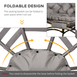 Outsunny Foldable Egg Chair with Padded Cushion, Steel Frame and Side Pocket – Indoor and Outdoor Lounge Seat