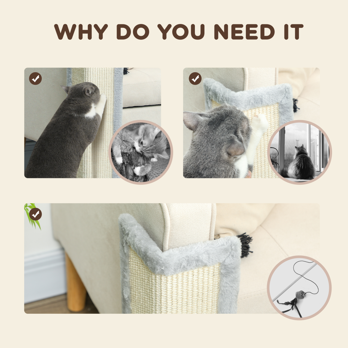 PawHut 56cm Corner Cat Scratching Post with Sisal Scratching Pad & Plush Covering – Space-Saving Scratcher, Grey