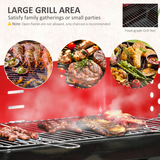 Outsunny Foldable Charcoal BBQ Grill with Wheels & Wooden Side Shelf – Portable Garden Barbecue, Red & Black