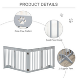PawHut Freestanding Pet Gate with 4 Folding Panels & Support Feet – Wooden Dog Barrier for Doors and Stairs