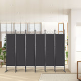 6-Panel Folding Room Divider Screen, 175cm Tall – Black Steel Frame with Polyester Fabric Panels