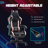 Cat Ear Reclining Gaming Chair with Footrest, Head & Lumbar Pillows – Swivel Computer Chair, Black & Pink